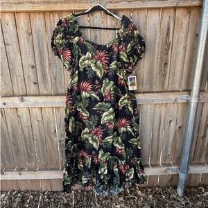NWT Hilo Hattie’s CAFTAN MuuMuu black monstera print Plus Size 2X vintage Hawall